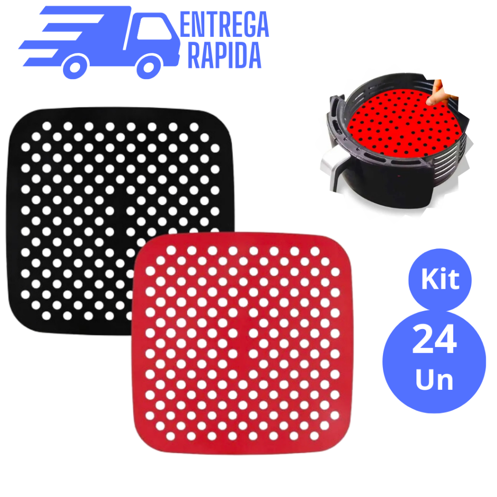 JOGO 24 TAPETE SILICONE AIR FRYER ANTIADERENTE DESCANSO DE PANELA SILICONE COZINHA