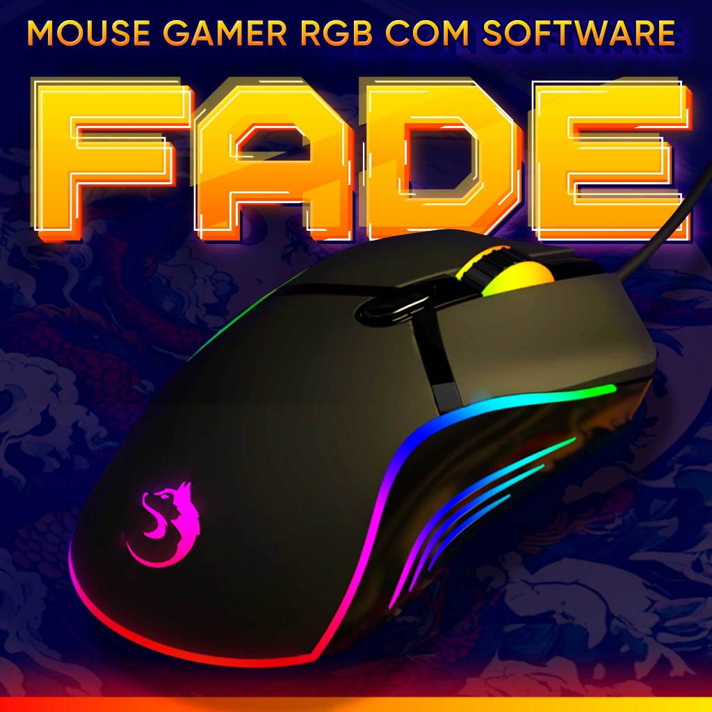 Mouse RGB Gamer Sensor Profissional 8000DPI Ajustável 7 Botões Configuráveis com Software Fade Ozzix