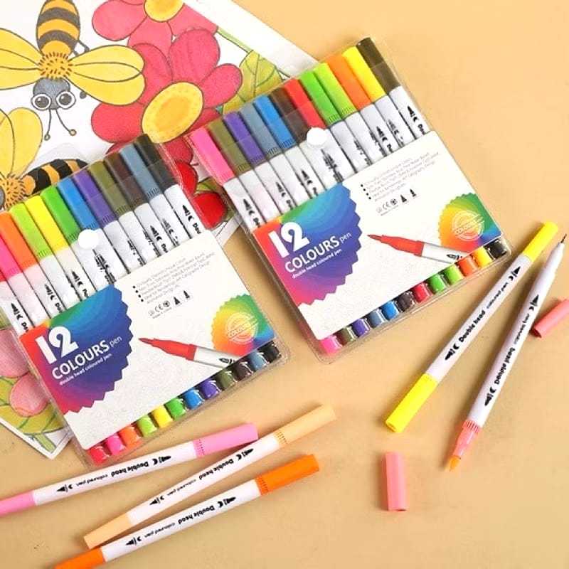 Kit 12/24 Brush Caneta Pen Duas Pontas Dupla Pincel Fineliner em Oferta na Shopee