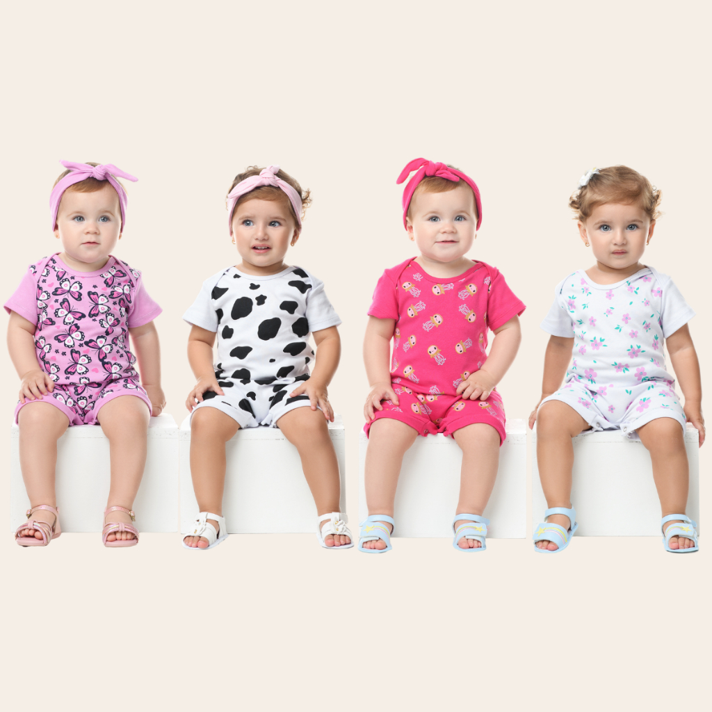 Kit Macacão Curto Bebê Menino 3 Peças Banho de Sol Conjunto Macacão Verão Romper Macaquinho Mesversário Macacão Calor