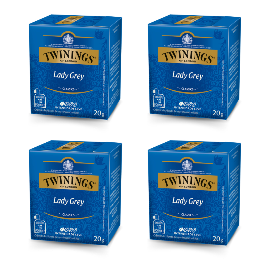 Kit 4un Chá Twinings Preto Lady Grey 10 Sachês (Total 40 Sachês)
