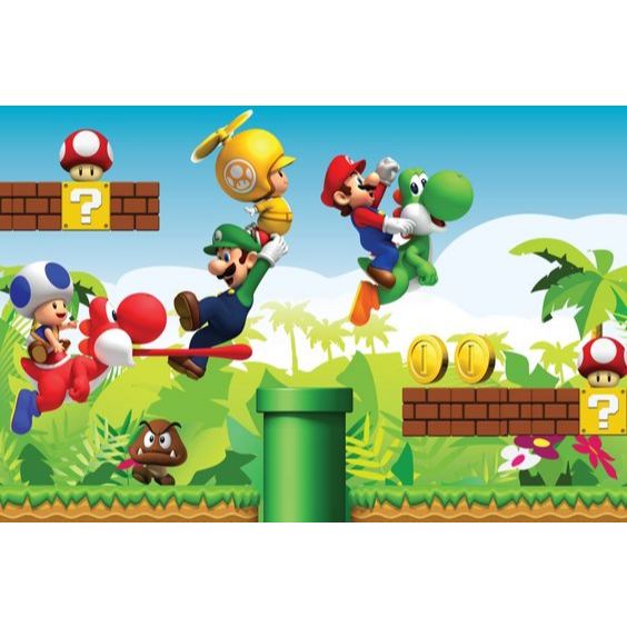 Painel de Festa em Lona 2x2m Personalizado em Lona Fosca - Tema Super Mario em Oferta na Shopee