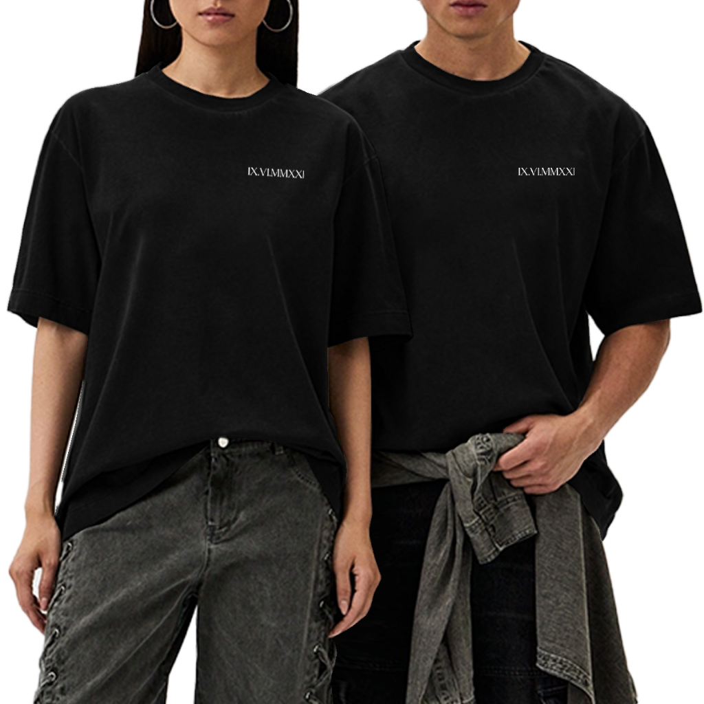 Kit 2 Camisetas Casal Namorados 100% Algodão Unissex, Estilo Streetwear Oversized Data Comemorativa