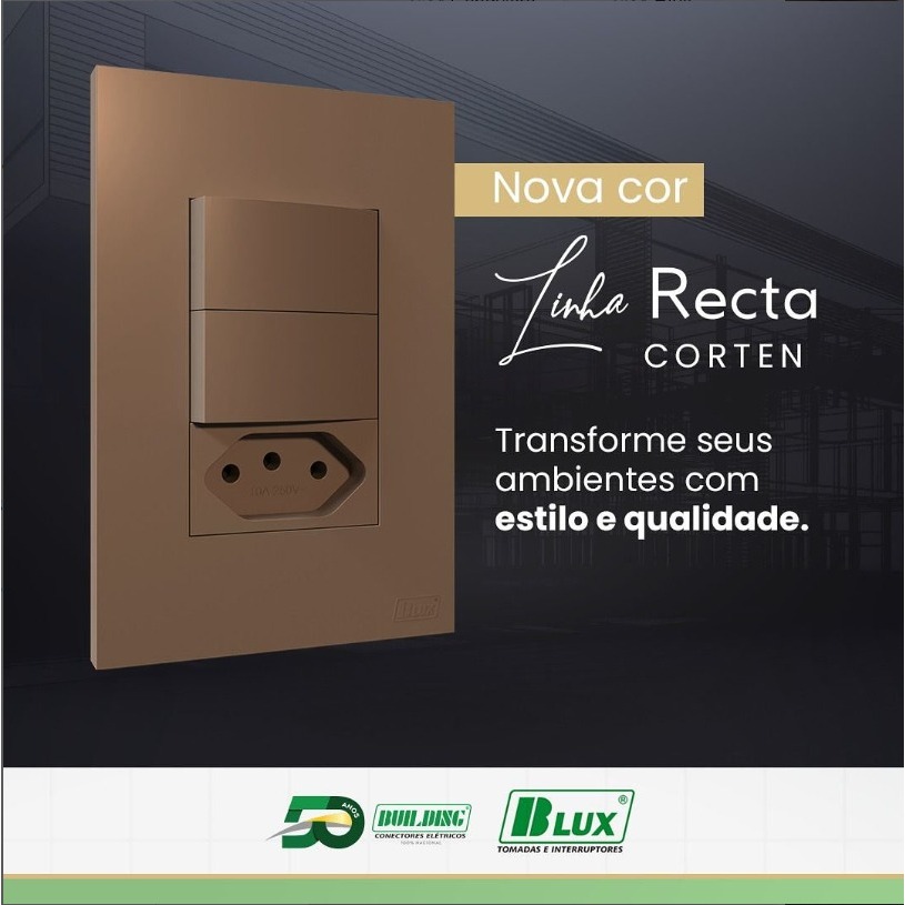 Conjunto Tomada Cobre Corten Bronze 4x4 10a 20a Interruptor Simples Paralelo Recta Corten Fosco BLUX