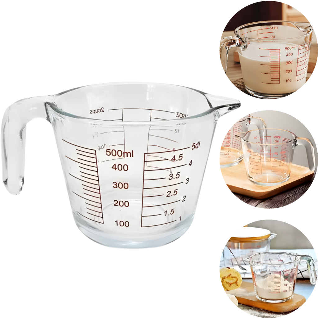 Jarra Medidora De Vidro 500ml com Alça Para Receitas Resistente
