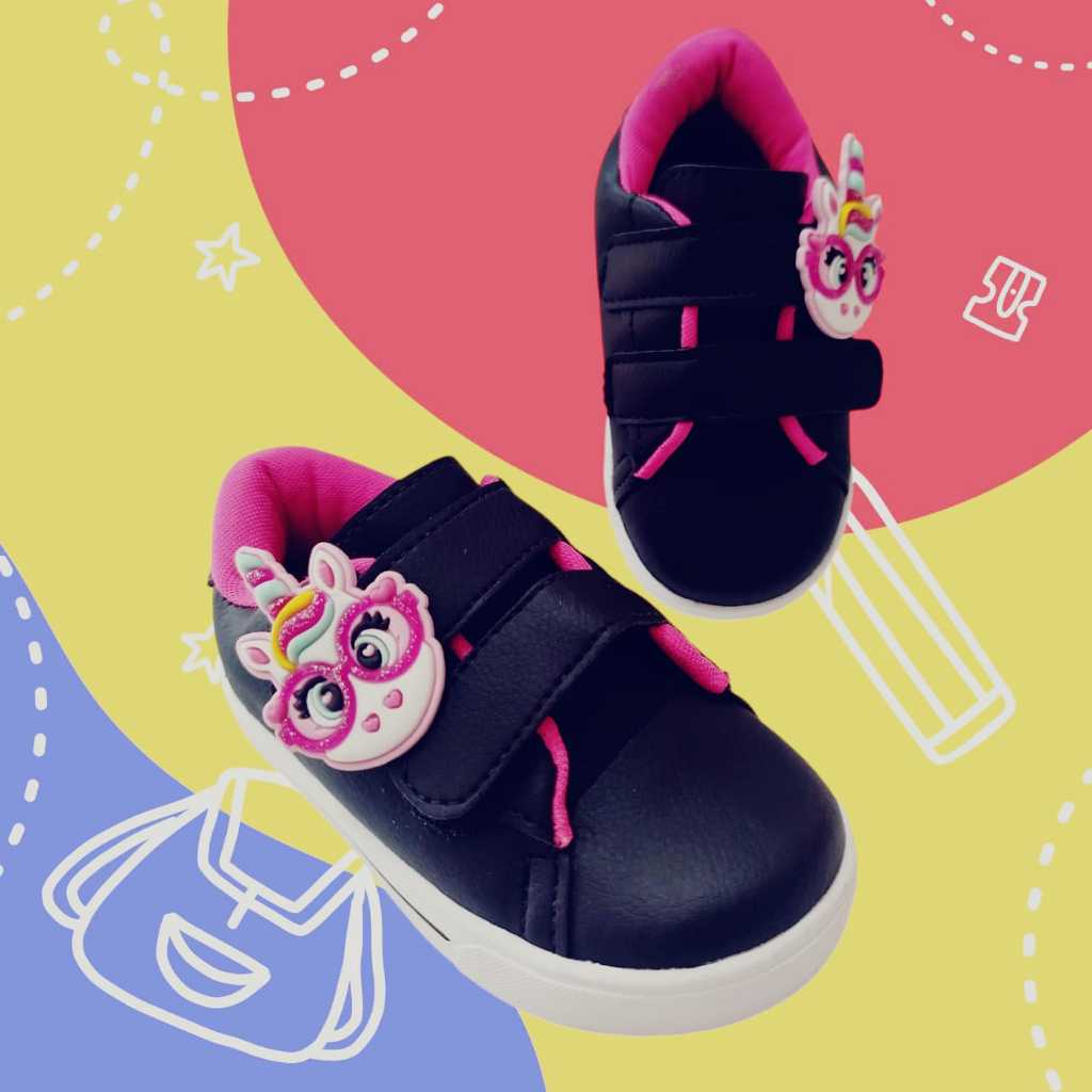 Tênis Menina Infantil Unicórnio Estiloso Preto Casual Volta As Aulas Confortável em Oferta na Shopee