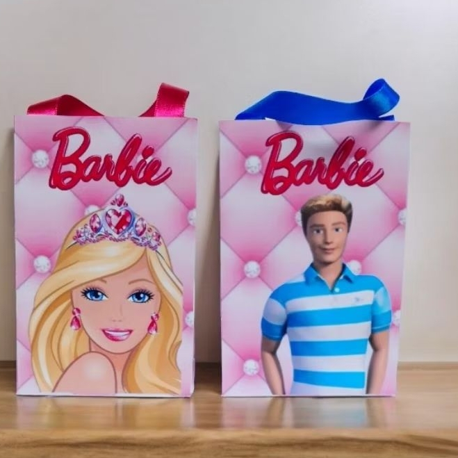 10 Sacolinhas Personalizadas Barbie e Ken