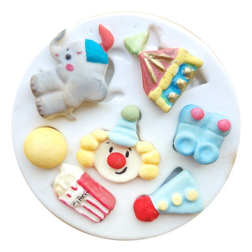 Molde De Silicone Circo Palhaço Elefante Pipoca Pasta Americana Bicuit Resina