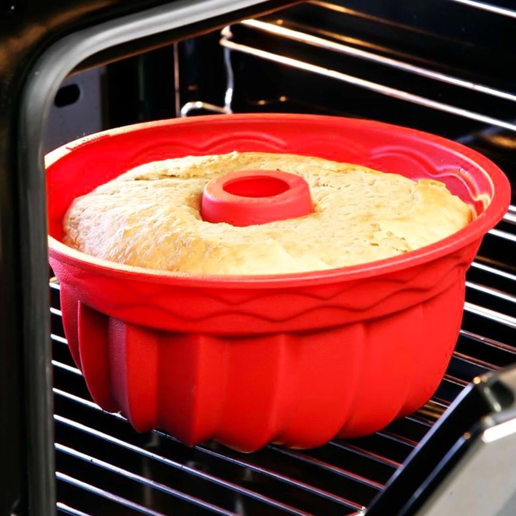 Assadeira Forma Silicone Cozimento Forno Air Fryer Geladeira Redonda Espiral Vermelha Anti...