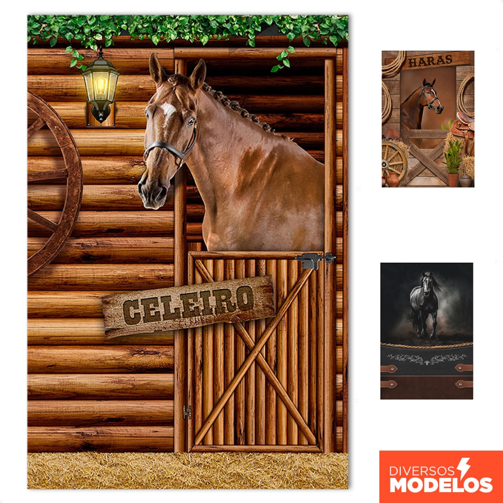 Painel Retangular Festa Country Cavalo Celeiro Vertical Lateral Sublimado Em Tecido 1,50x2,20m