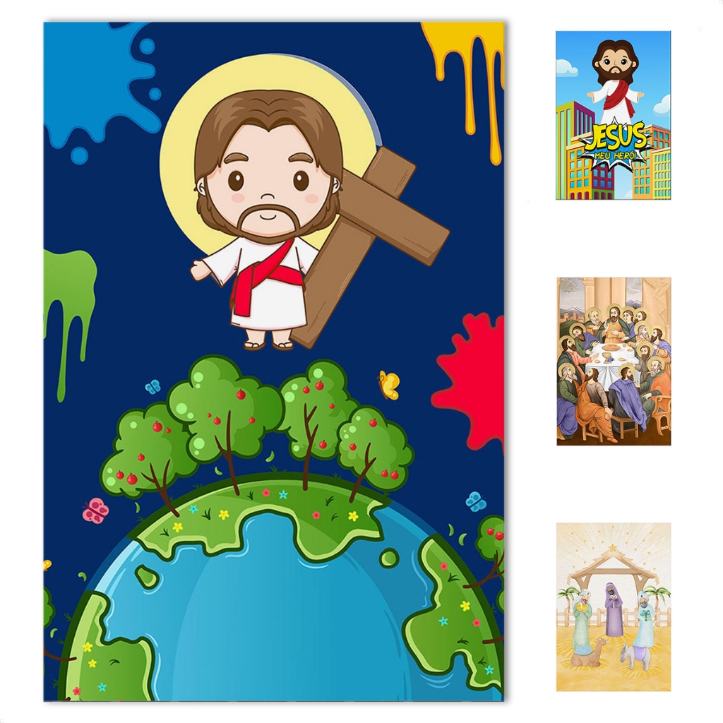 Painel Festa Retangular Religioso Vertical Sublimado Tecido 1,50x2,20