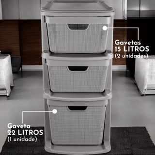 Gaveteiro Organizador de Chão com 3 Gavetas em Plástico Jutta 15 Litros 22 Litros Organização Jaguar em Oferta na Shopee