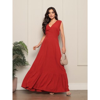 Vestido Longo Com Decote V em Oferta na Shopee
