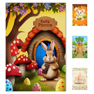 Painel De Festa Decoração Páscoa Retangular Vertical Sublimado Em Tecido 1,50x2,20m