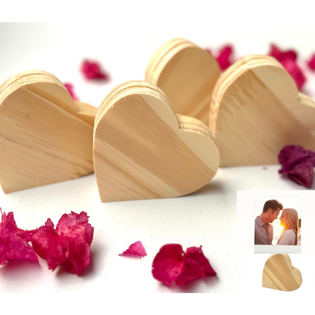 30 Porta Retrato Base Suporte Apoio Para Foto Polaroide Coração Madeira Decoração Festa Cartão Menu Casamento