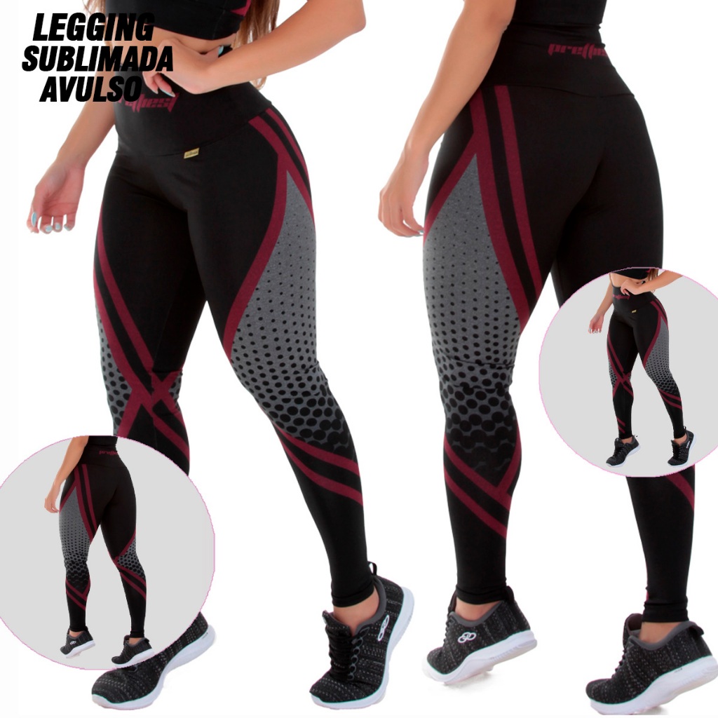 Calça Legging Sublimada Cós Alto 0% Transparente Cintura Alta