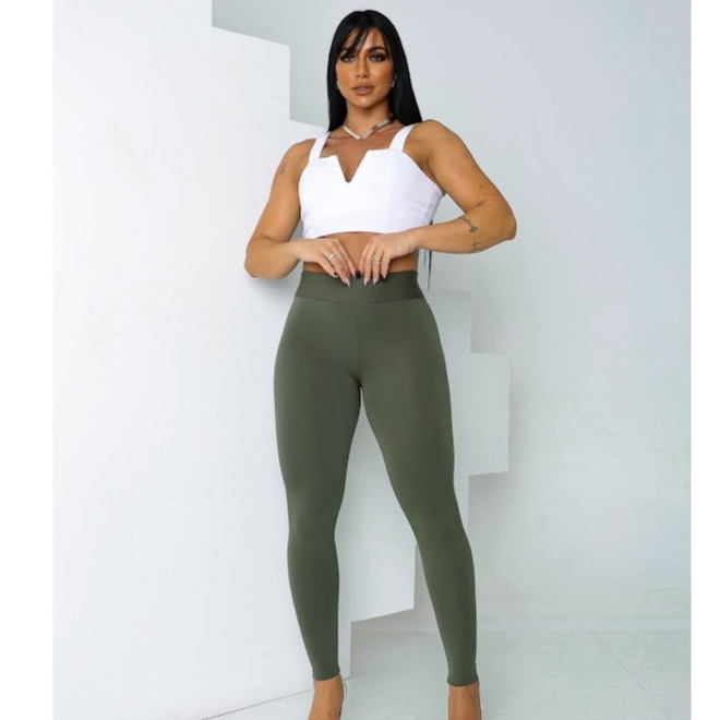 Calça Legging Feminina Tecido Prêmium Sem Transparência Cintura Alta Cor Verde Militar