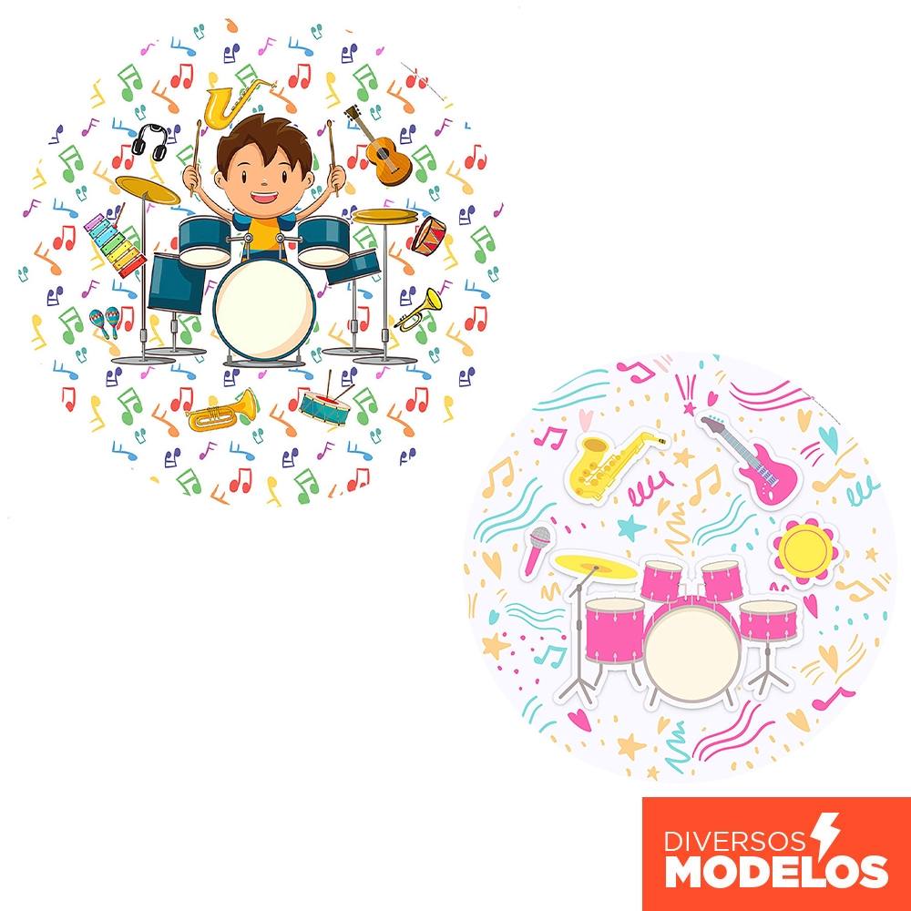 Painel Redondo Festa Decoração Música Instrumentos Em Tecido 1,50m Com Elástico Sublimado em Oferta na Shopee