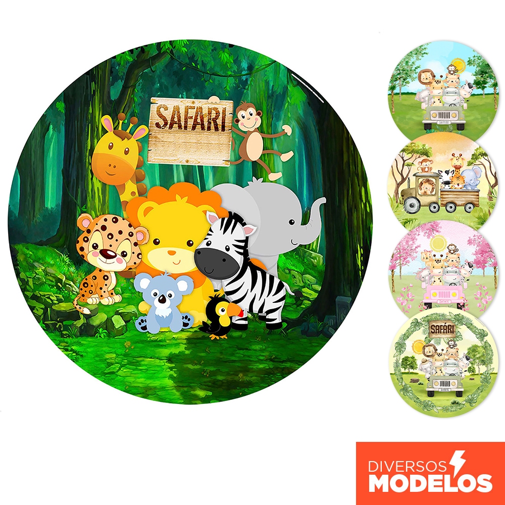Painel Redondo Festa Safári Em Tecido 1,50m Com Elástico Sublimado - Diversos Modelos em Oferta na Shopee