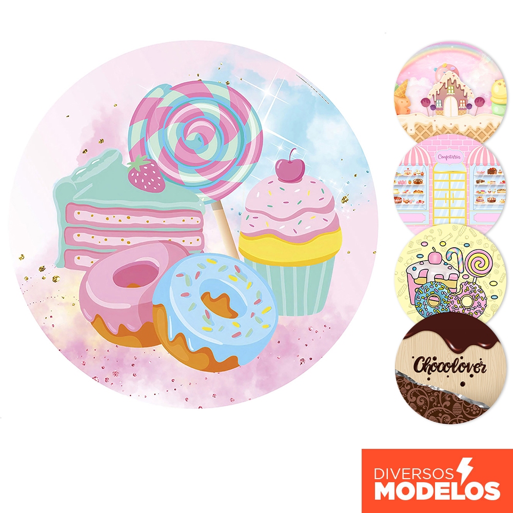 Painel Redondo Doces Confeitaria em tecido 1,50m com Elástico para Festas Diversos Modelos em Oferta na Shopee