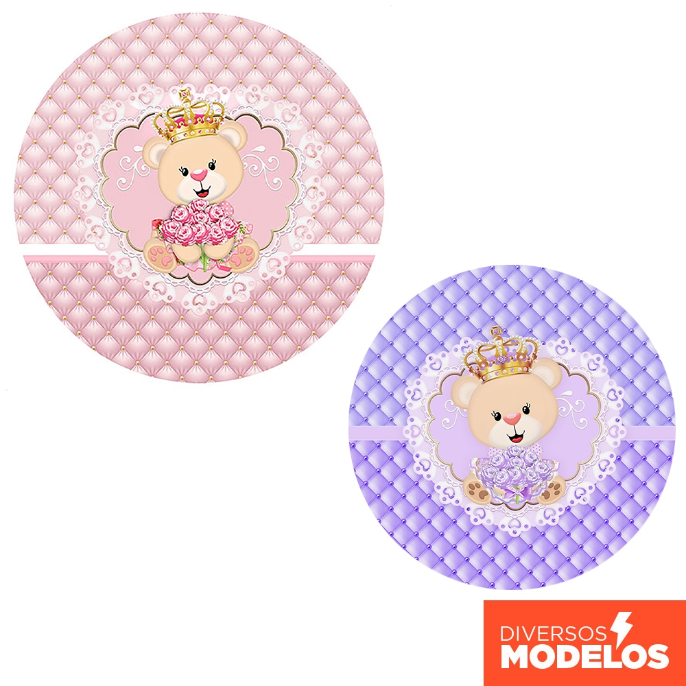 Painel Redondo Decoração Ursa Realeza em tecido 1,50m com Elástico para Festas