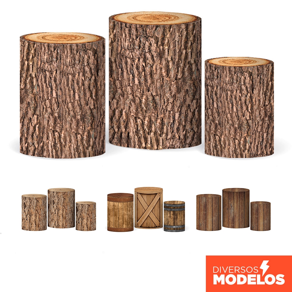 Capa Cilindro de Festa Madeira Tronco Árvore Decoração de Festa Trio Veste Fácil Em Tecido C/ Elástico em Oferta na Shopee