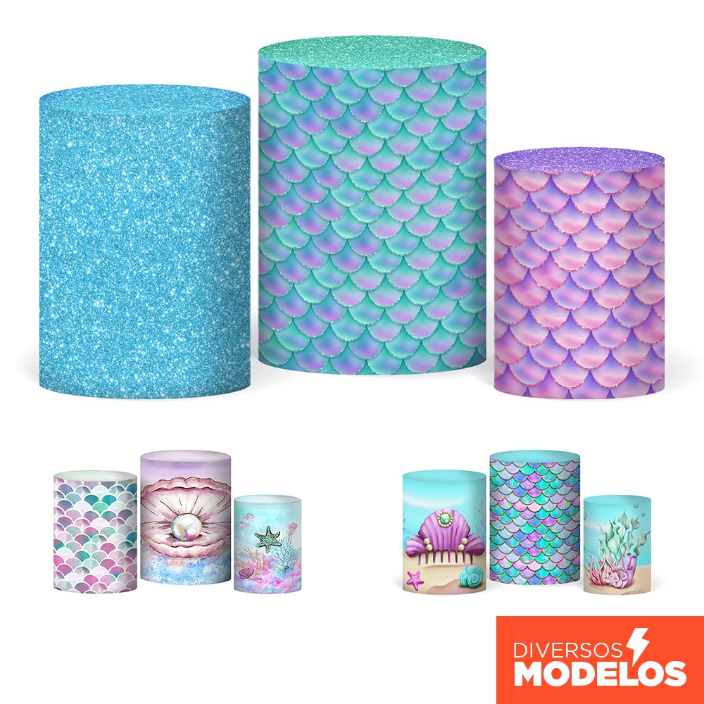 Capa Cilindro Festa Sereia Decoração Trio Veste Fácil Em Tecido Com Elástico em Oferta na Shopee