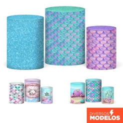 Capa Cilindro Festa Sereia Decoração Trio Veste Fácil Em Tecido Com Elástico