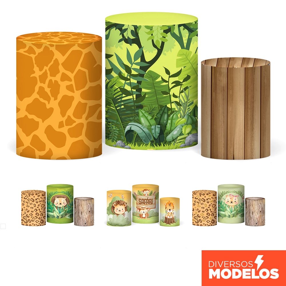 Capa Cilindro Festa Safári Trio Veste Fácil em Tecido Com Elástico Decoração em Oferta na Shopee