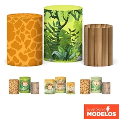 Capa Cilindro Festa Safári Trio Veste Fácil em Tecido Com Elástico Decoração