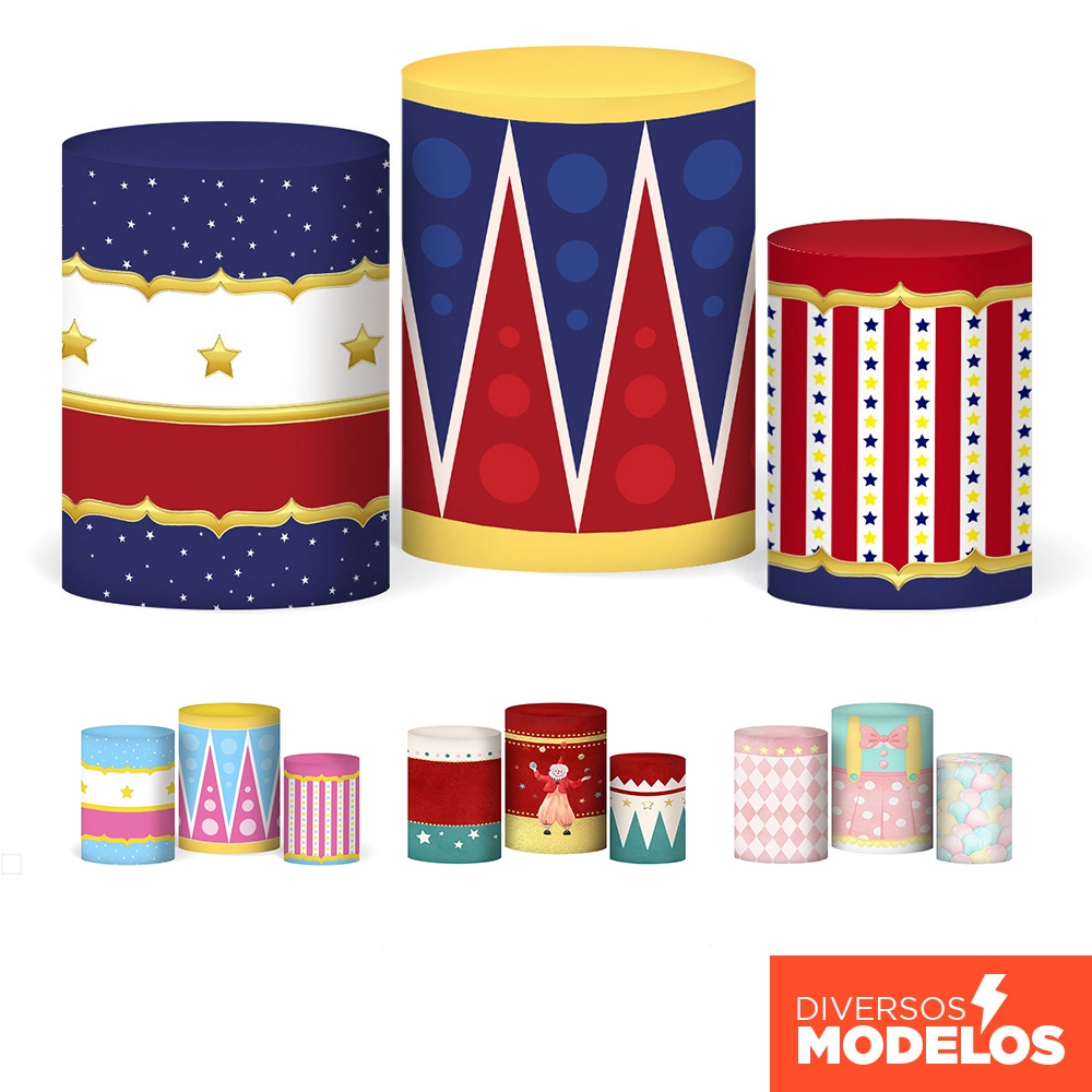 Trio Capa Cilindro Festa Circo Veste Fácil Decoração Aniversário Em Tecido Sublimado Com Elástico em Oferta na Shopee