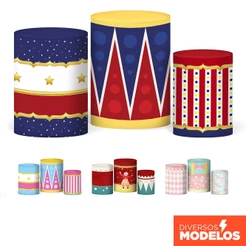 Capa Cilindro Festa Circo Veste Fácil Decoração Aniversário Em Tecido Sublimado Com Elástico