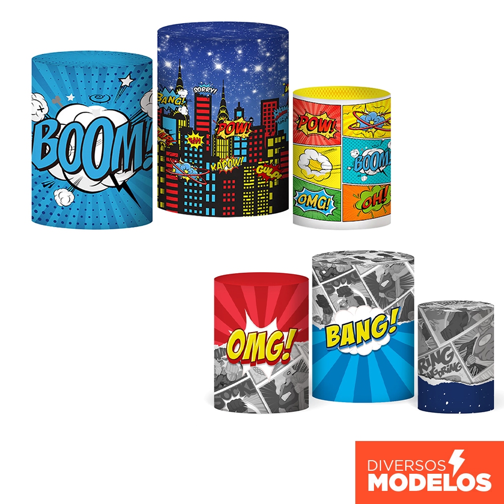 Trio Capas Cilindros Prédios Heróis Veste Fácil em Tecido com Elástico para Festas em Oferta na Shopee