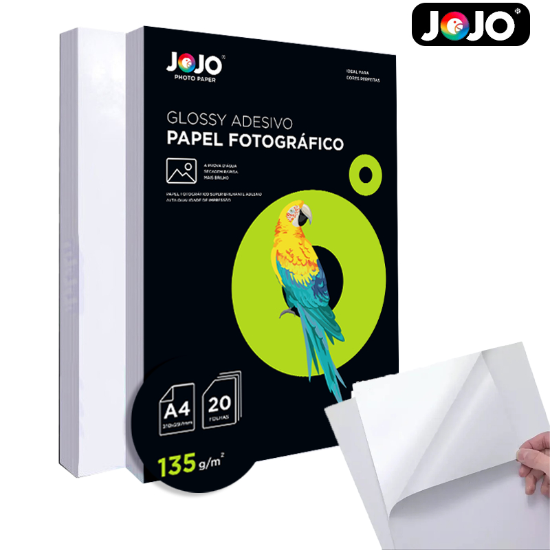 400 Folhas GLOSSY ADESIVO Papel Fotográfico 135g A4 Brilhante Resistente a Água JOJO BRASIL