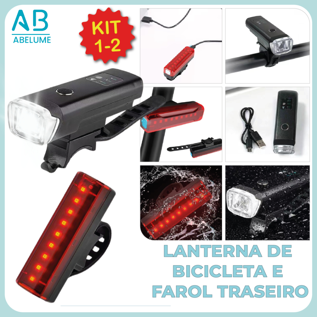 Lanterna Farol para Bicicleta + Sinalizador Traseiro Recarregável via USB para Bike Led em Oferta na Shopee
