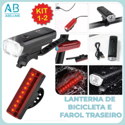 Lanterna Farol para Bicicleta + Sinalizador Traseiro Recarregável via USB para Bike Led