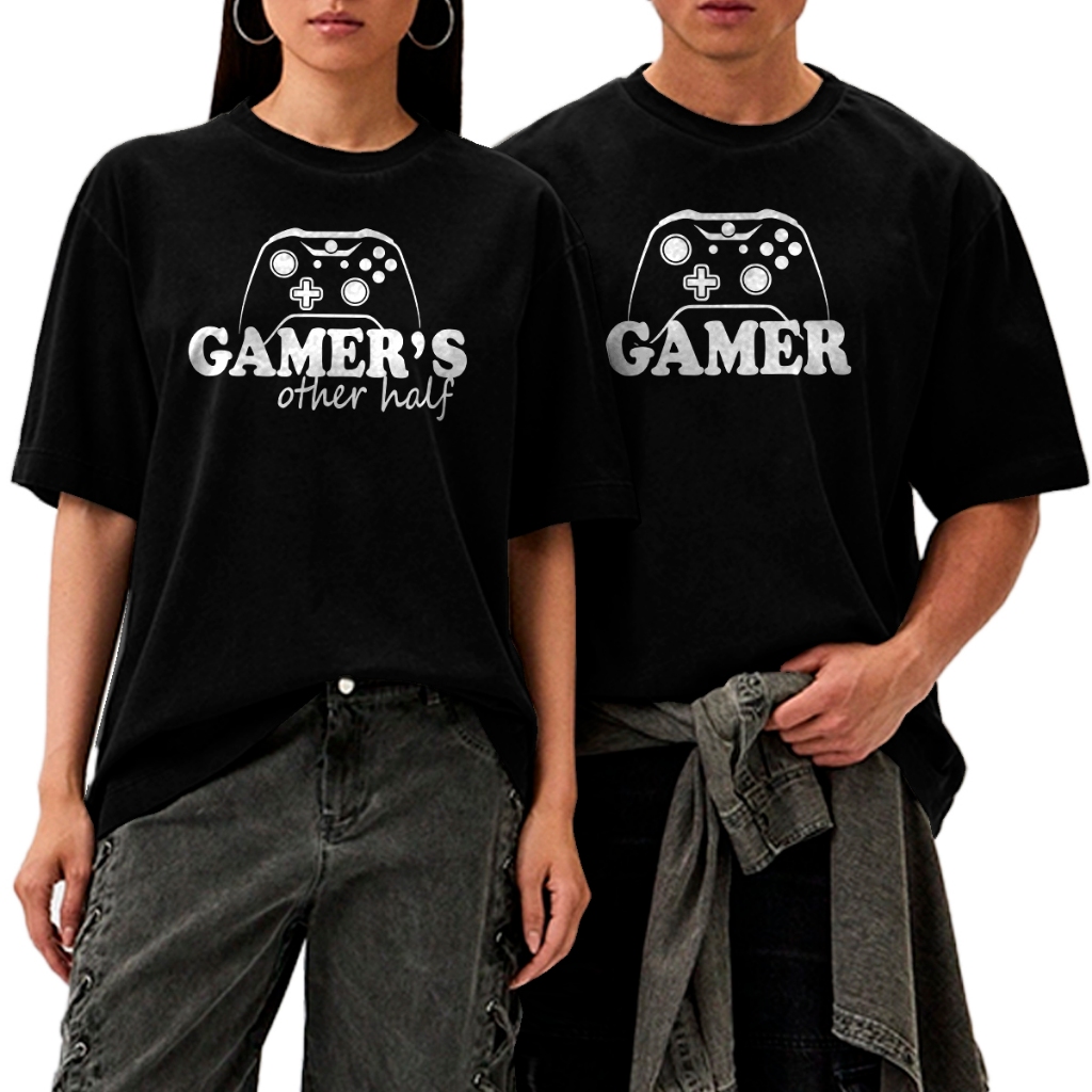 Kit 2 Camisetas Casal Namorados 100% Algodão Unissex, Estilo Streetwear Oversized Gamers