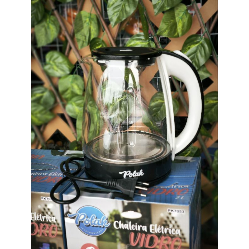 Chaleira Elétrica Jarra Elétrica  2 Litros Vidro Inox 110V com LED Azul Possui Desligamento Automático - Polak - Envio Imediato.