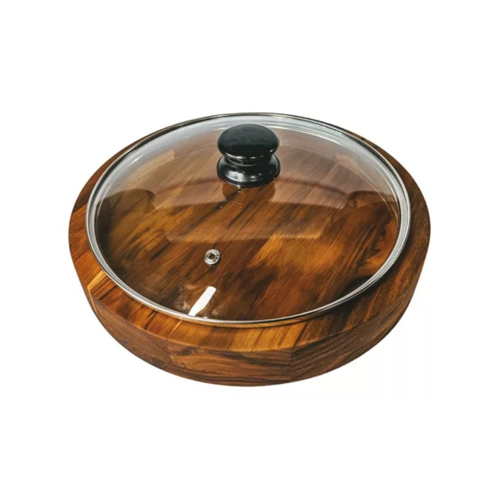 Gamela De Madeira Teca Tampa De Vidro - Tradição E Elegancia