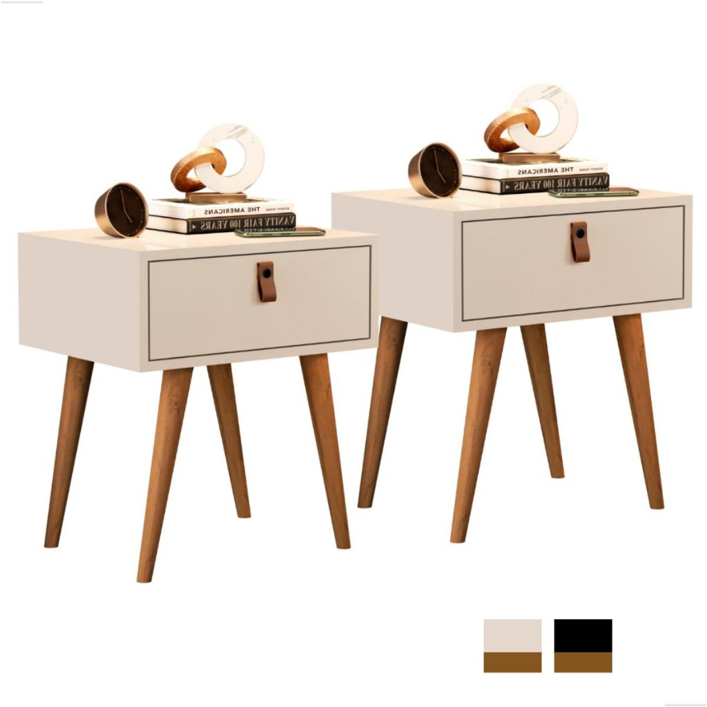 Kit 2 Mesa De Cabeceira Retrô Puxador Couro Pes Madeira em Oferta na Shopee