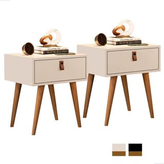 Kit 2 Mesa De Cabeceira Retrô Puxador Couro Pes Madeira em Oferta na Shopee