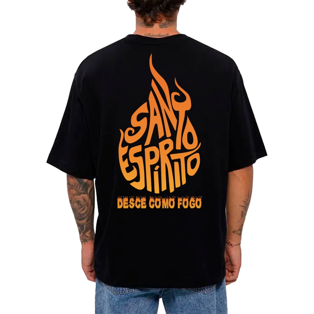 Camiseta Oversized Streetwear Masculina Feminina camisa 100% Algodão Religiosa Desce Como Fogo