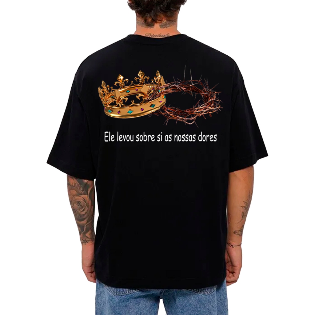 Camiseta Oversized Streetwear Masculina Feminina camisa 100% Algodão Religiosa Deus Ele Levou Sobre Si