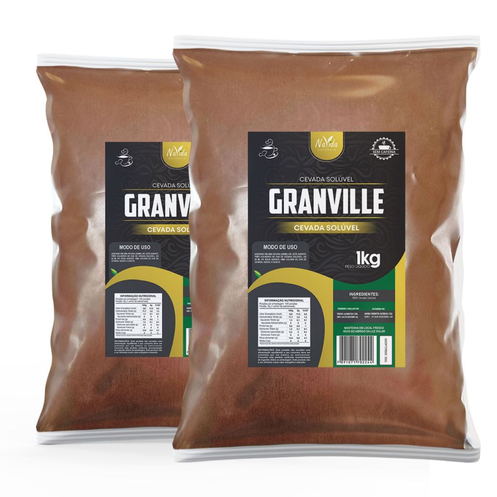 Cevada Solúvel Granville 1kg - Sem Cafeína Granville Kit 2 unidades