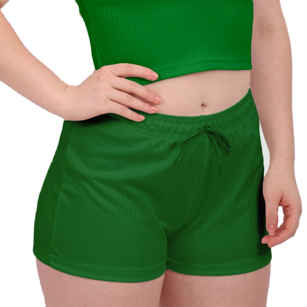 Shortinho Curto canelado Feminino colorido Verde Vivo