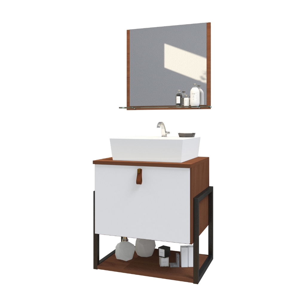 Conjunto Gabinete Banheiro Vegas 45cm + Espelheira + Cuba - Home & Living