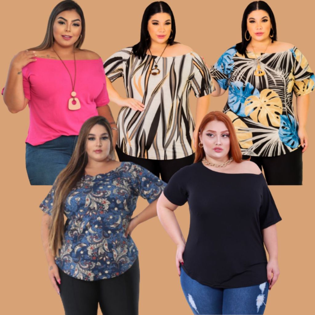 Blusa Básica Ombro Caído ciganinha Plus Size Curve Curvy Tamanho Grande Academia Fitness - Women Clothes