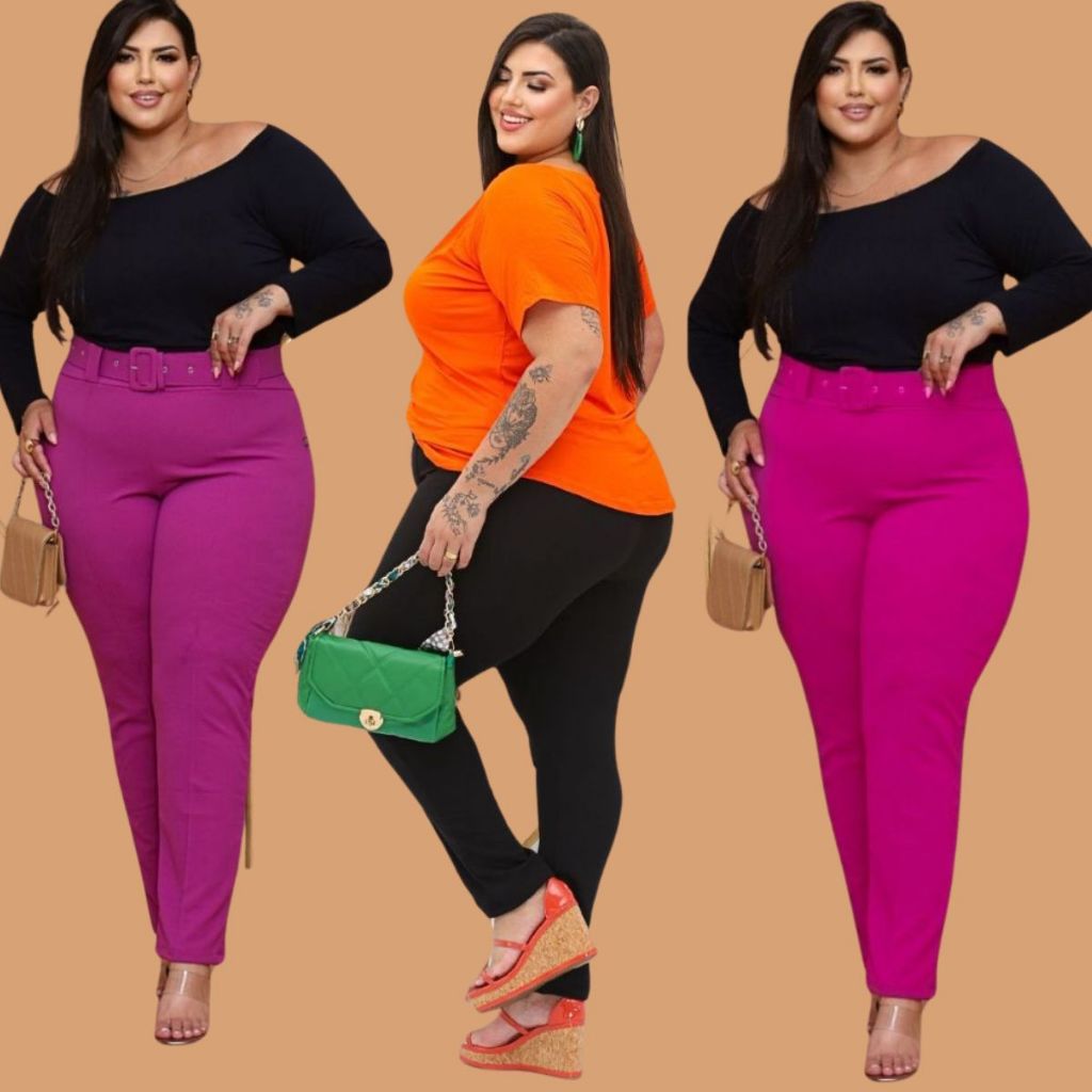 Calça Feminina Pluz Size Social Com Cinto - Women Clothes