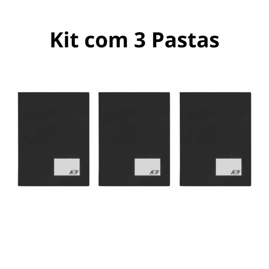 3 Pastas Catálogo Preta c/ 50 Envelopes Plásticos Finos cada - ACP - Tamanho A4