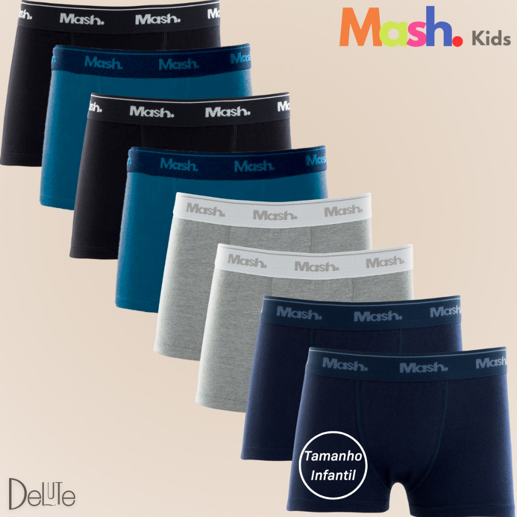 Kit Com 8 Cuecas Mash Infantil Juvenil Boxer Box Em Algodao Cotton Masculina Kids Original